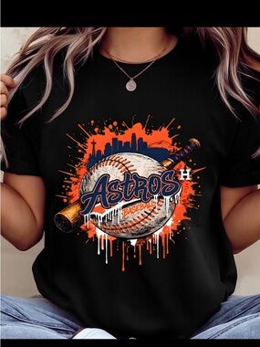 Gildan Black Tee with Orange and Blue Astros Graphic
